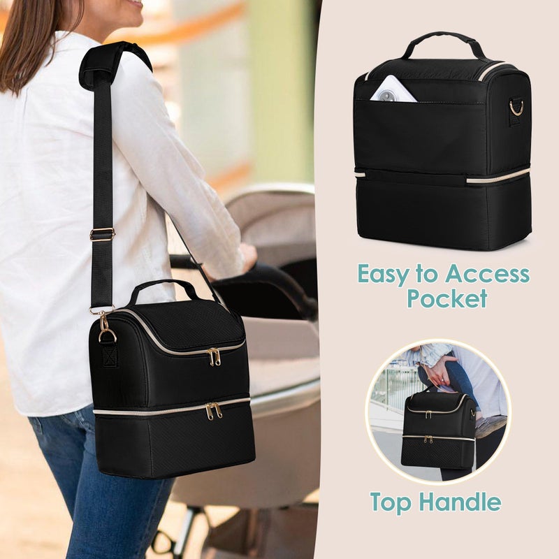 Fasrom Breast Pump Bag with Cooler Compartment Compatible with Momcozy, Medela and Willow Hands Free Pump, Pumping Tote with Waterproof Mat, Black - Image 5